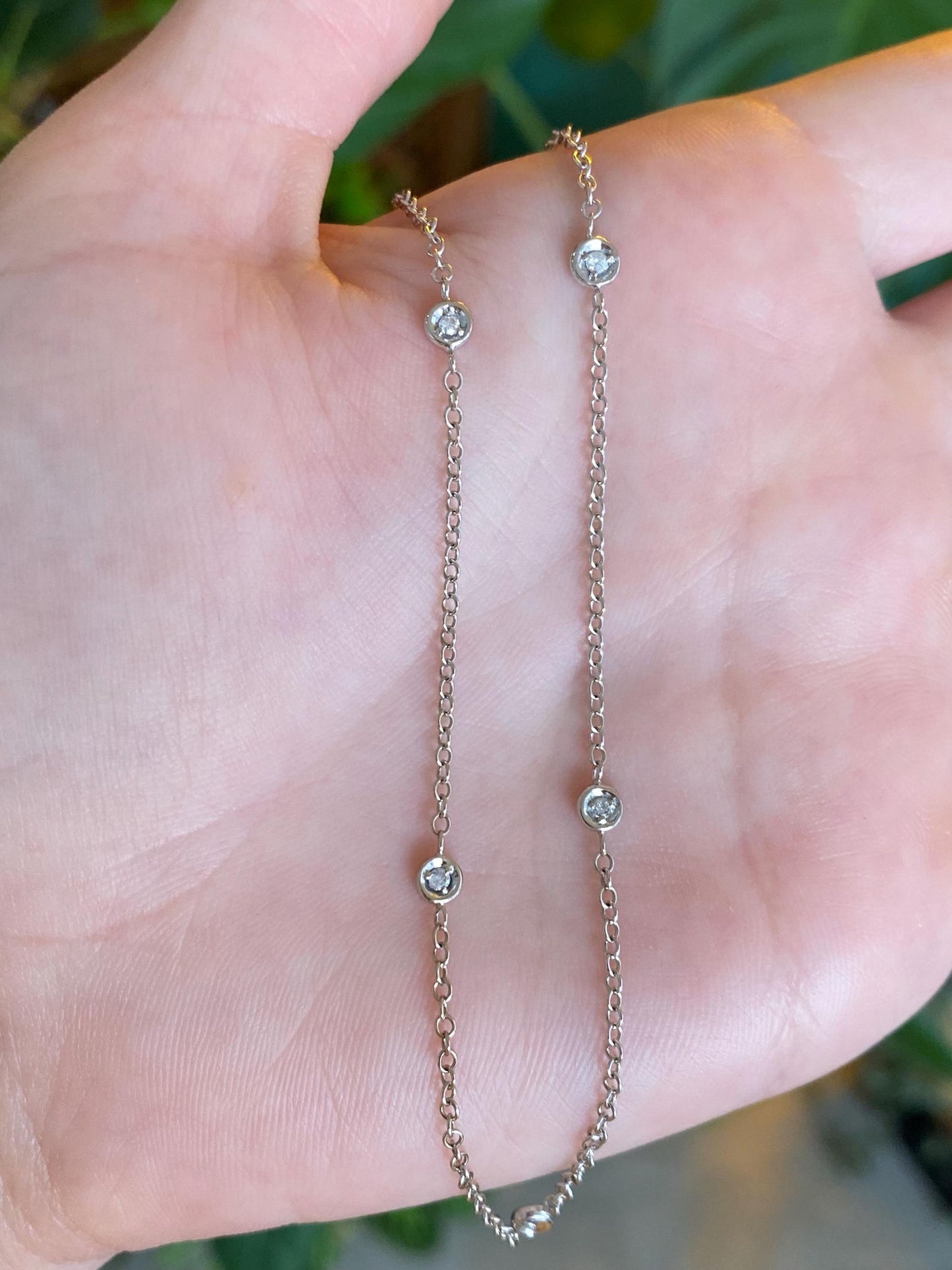 Vintage Solid 14k White Gold Diamond Rolo Chain Anklet - 10 inches