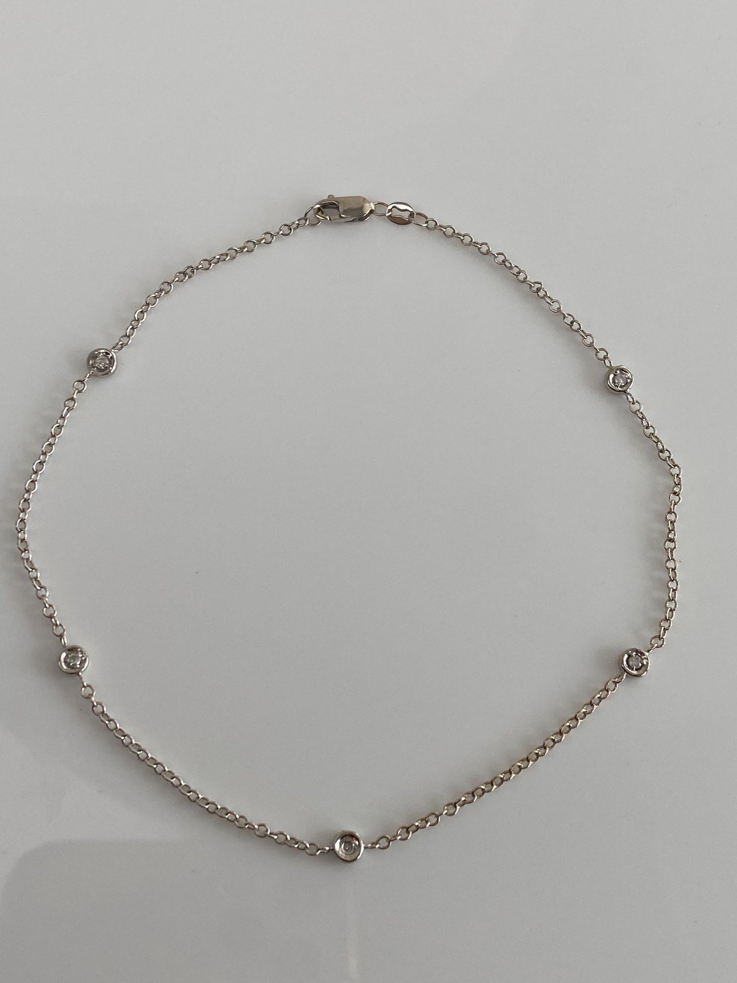Vintage Solid 14k White Gold Diamond Rolo Chain Anklet - 10 inches