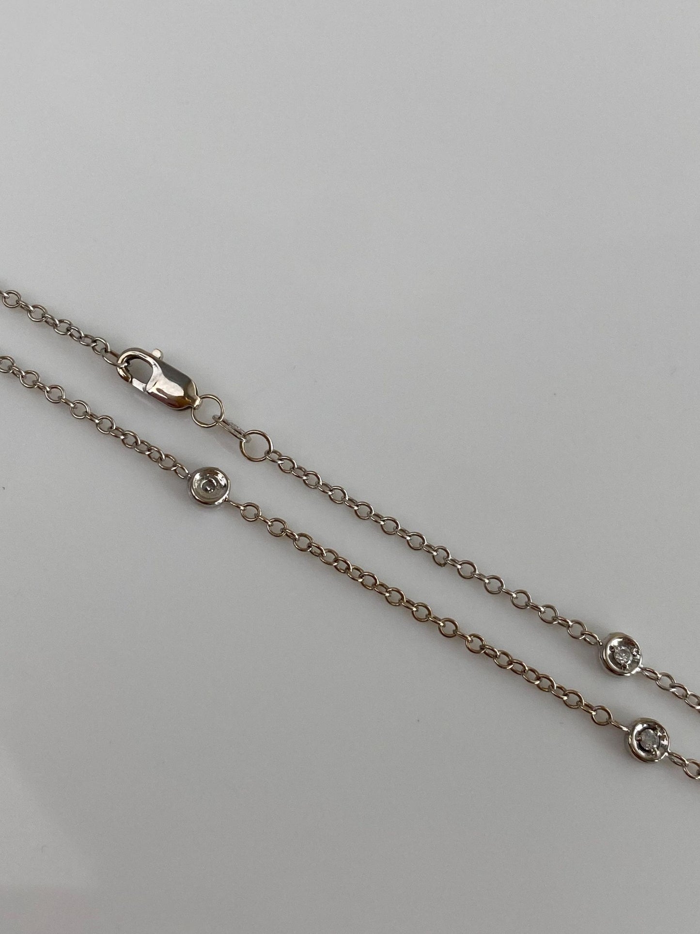 Vintage Solid 14k White Gold Diamond Rolo Chain Anklet - 10 inches