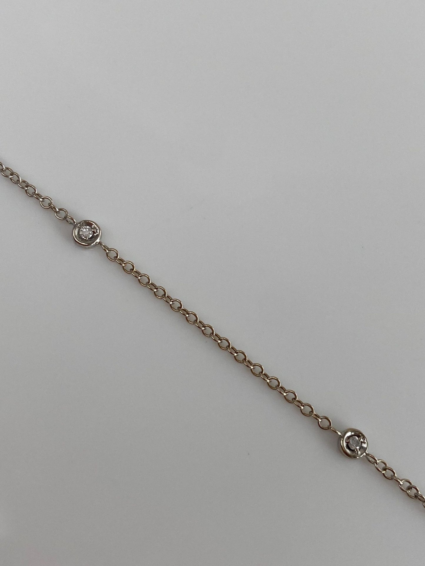 Vintage Solid 14k White Gold Diamond Rolo Chain Anklet - 10 inches