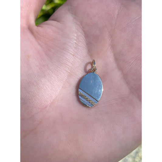 Vintage Solid 9k White & Yellow Gold Pattern Cufflink Conversion Charm