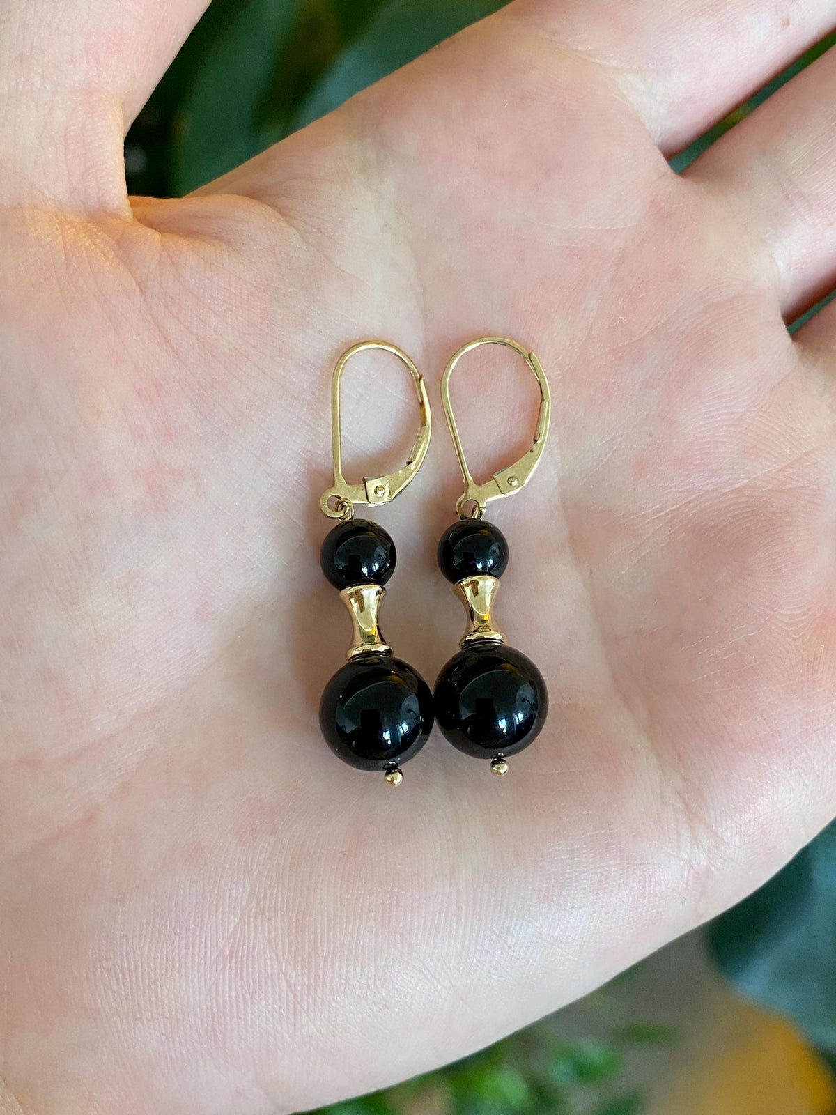 Vintage Solid 14k Onyx Dangle Earrings