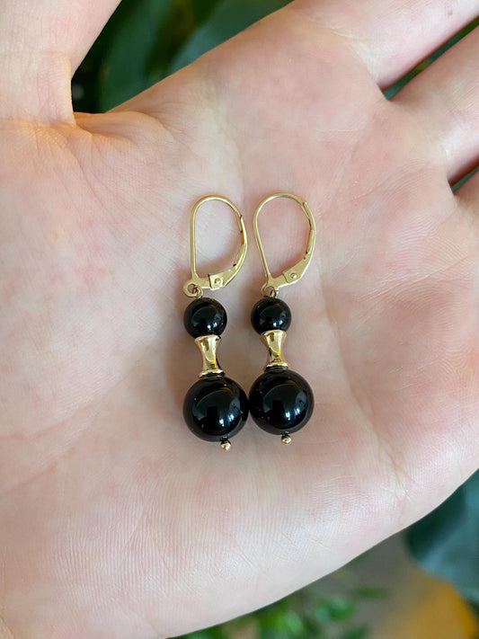 Vintage Solid 14k Onyx Dangle Earrings