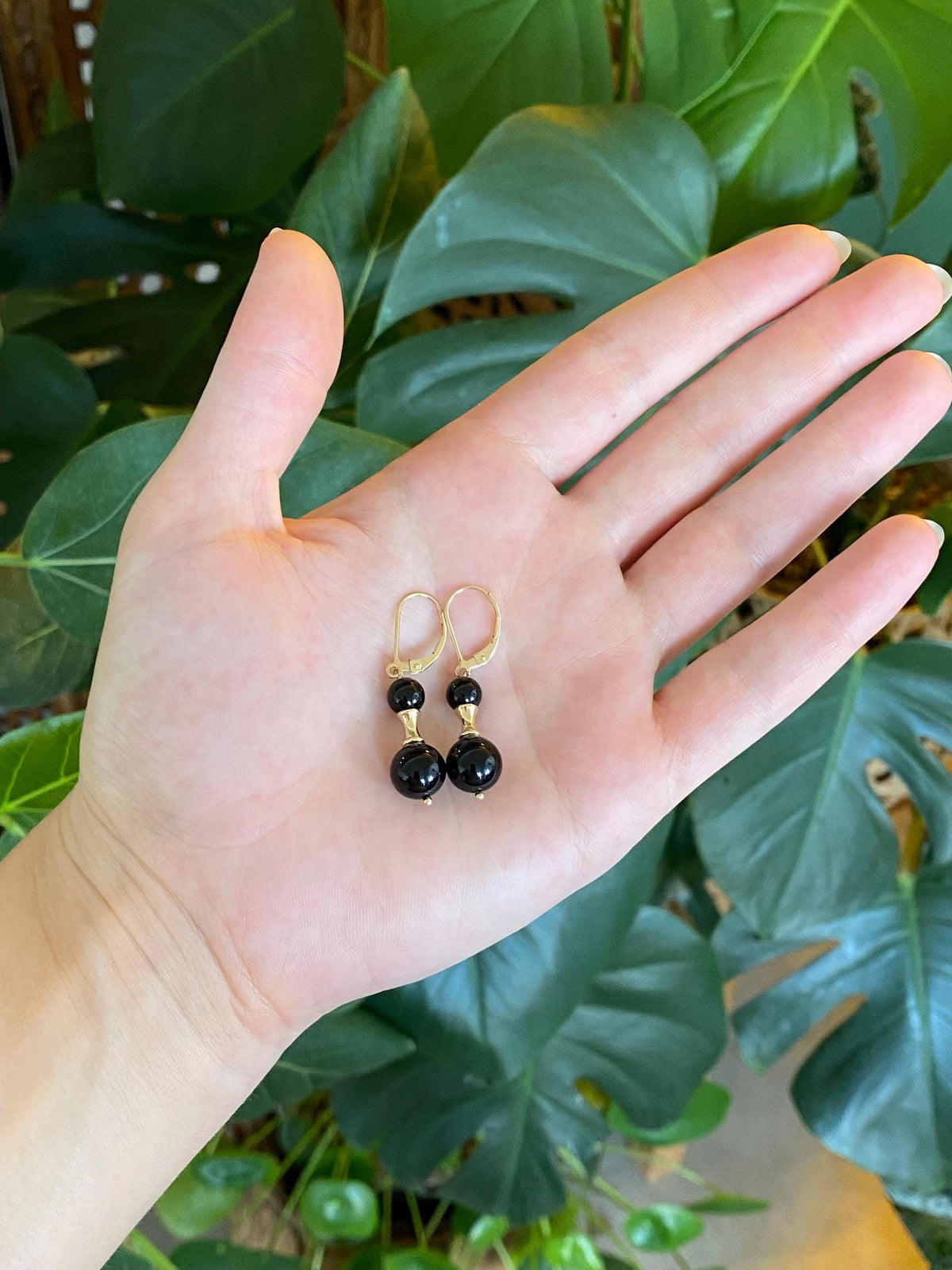 Vintage Solid 14k Onyx Dangle Earrings