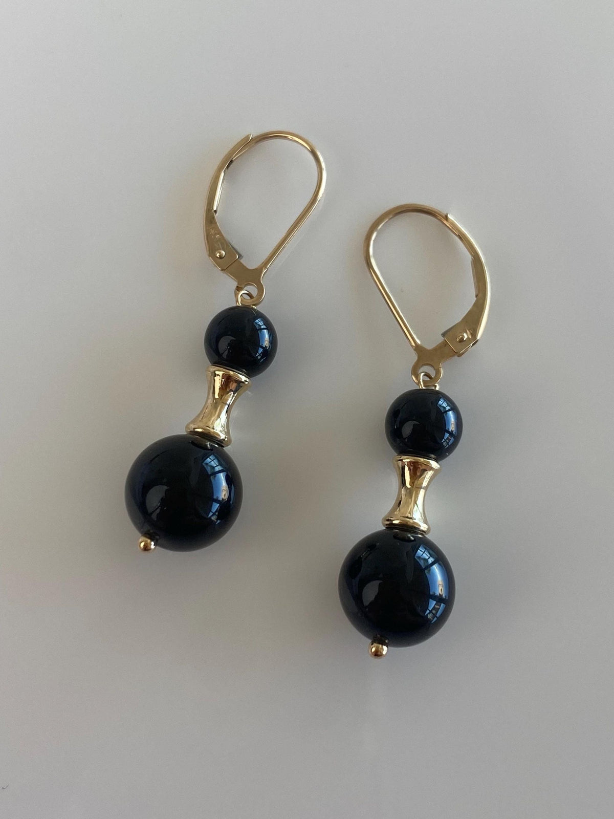 Vintage Solid 14k Onyx Dangle Earrings