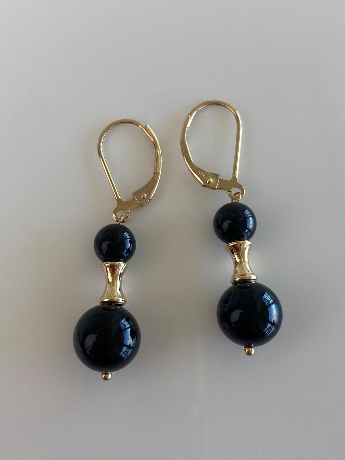 Vintage Solid 14k Onyx Dangle Earrings