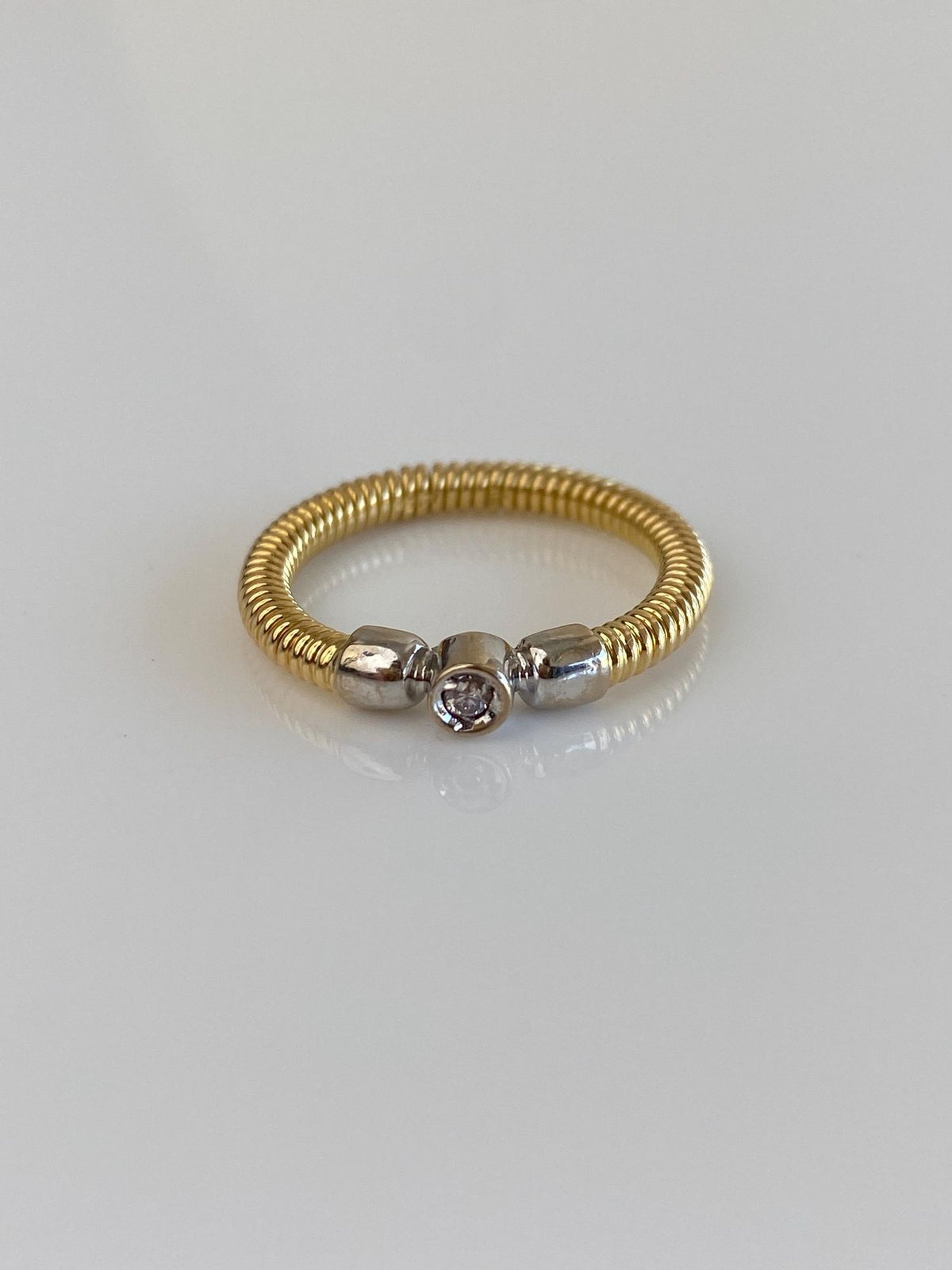 Vintage Solid 18k White & Yellow Gold Diamond Cable Design Ring Band - Size 7