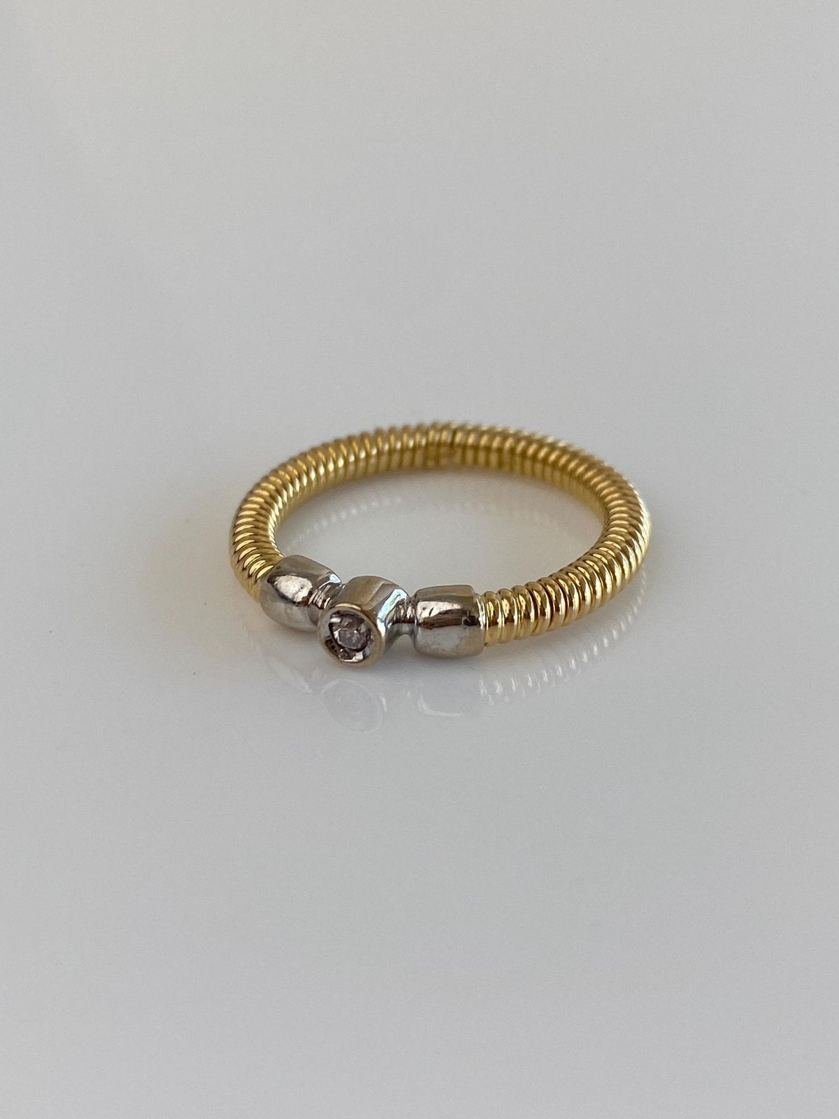 Vintage Solid 18k White & Yellow Gold Diamond Cable Design Ring Band - Size 7