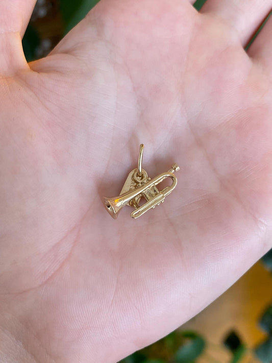 Vintage Solid 14k Yellow Gold New Orleans Trumpet Charm