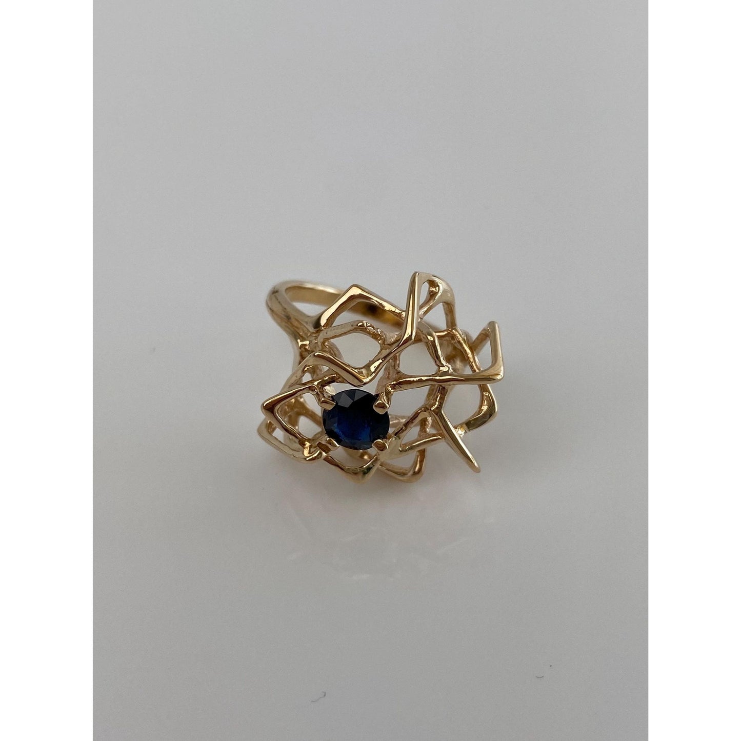 Solid 14k Yellow Gold Blue Spinel Abstract Ring - Size 4