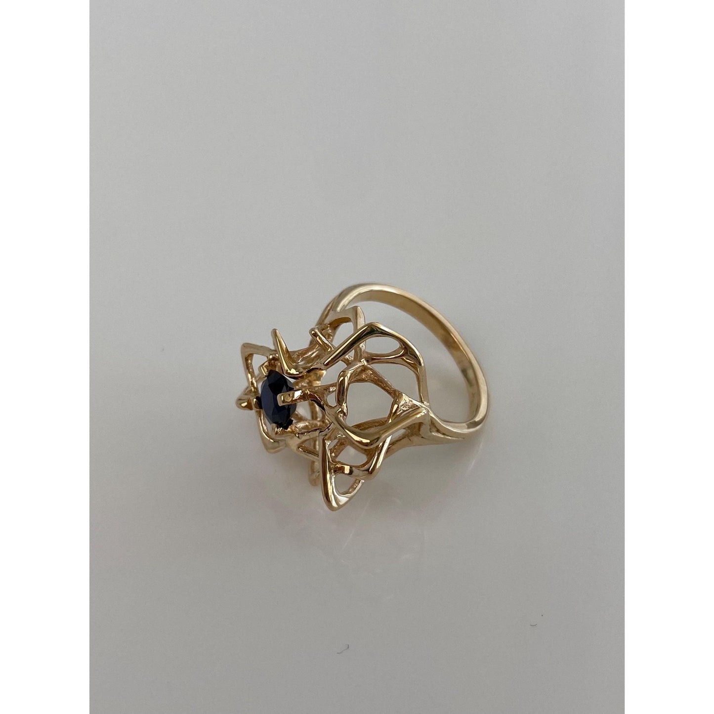 Solid 14k Yellow Gold Blue Spinel Abstract Ring - Size 4