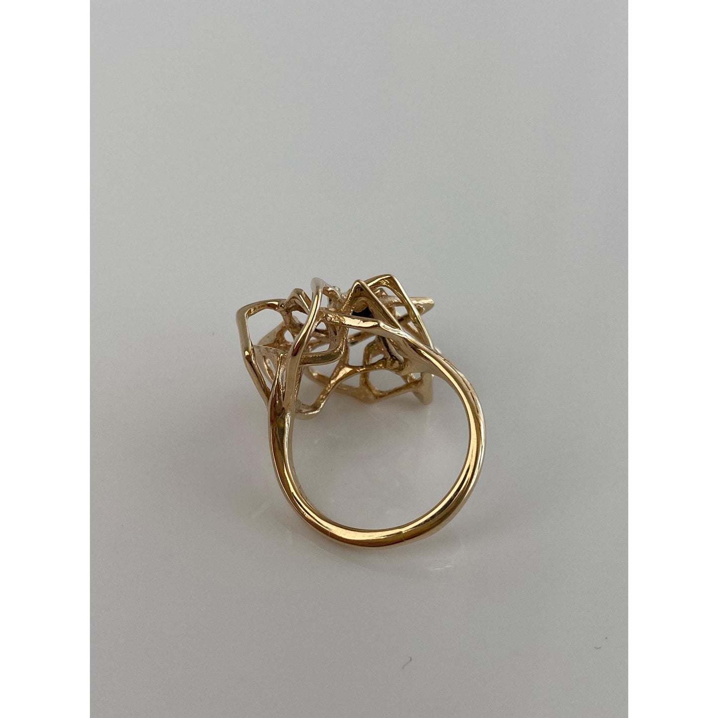Solid 14k Yellow Gold Blue Spinel Abstract Ring - Size 4