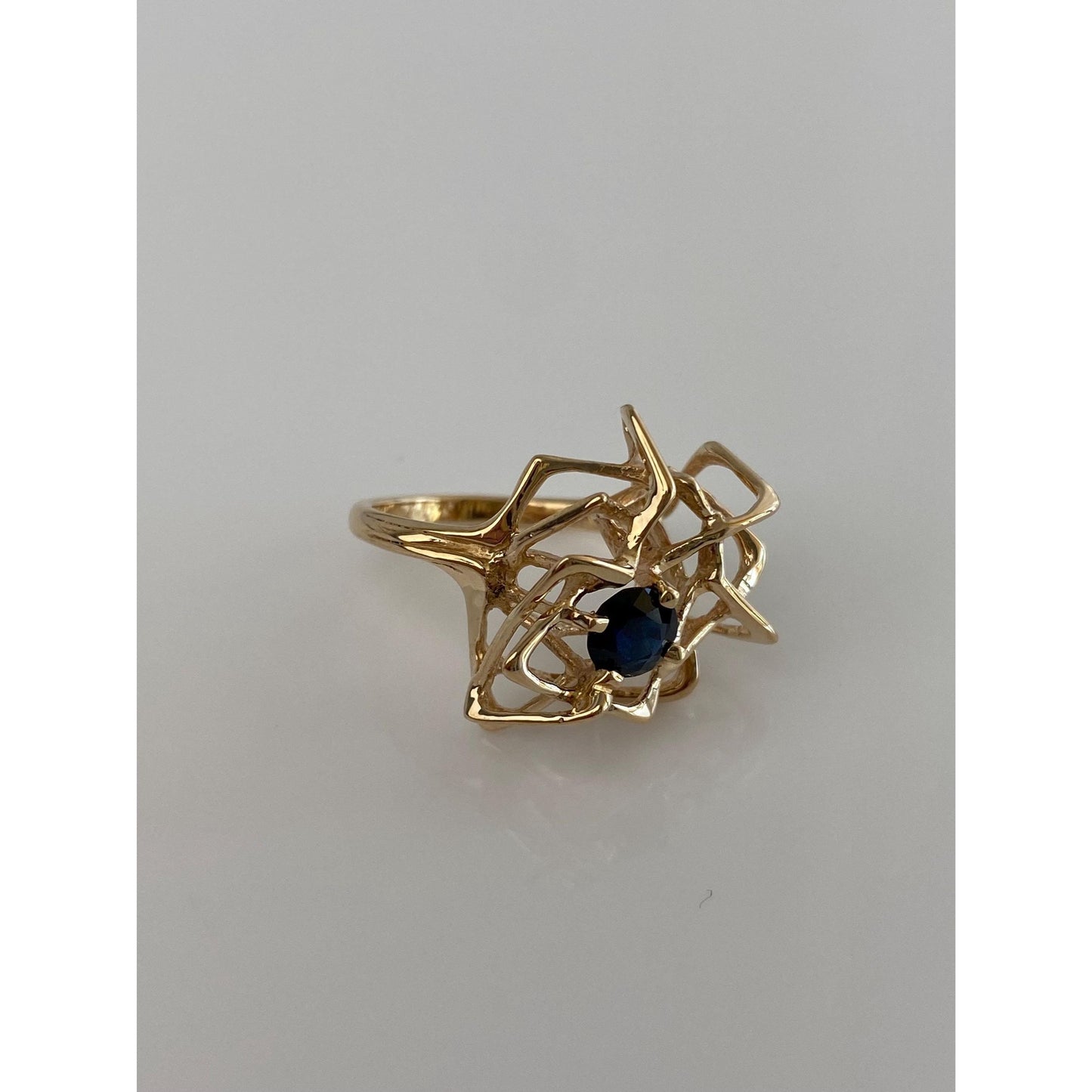 Solid 14k Yellow Gold Blue Spinel Abstract Ring - Size 4