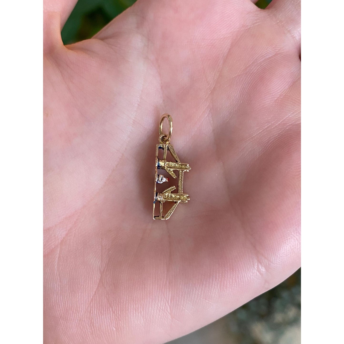 Vintage Solid 9k Yellow Gold Enamel Boat Opening Bridge Charm