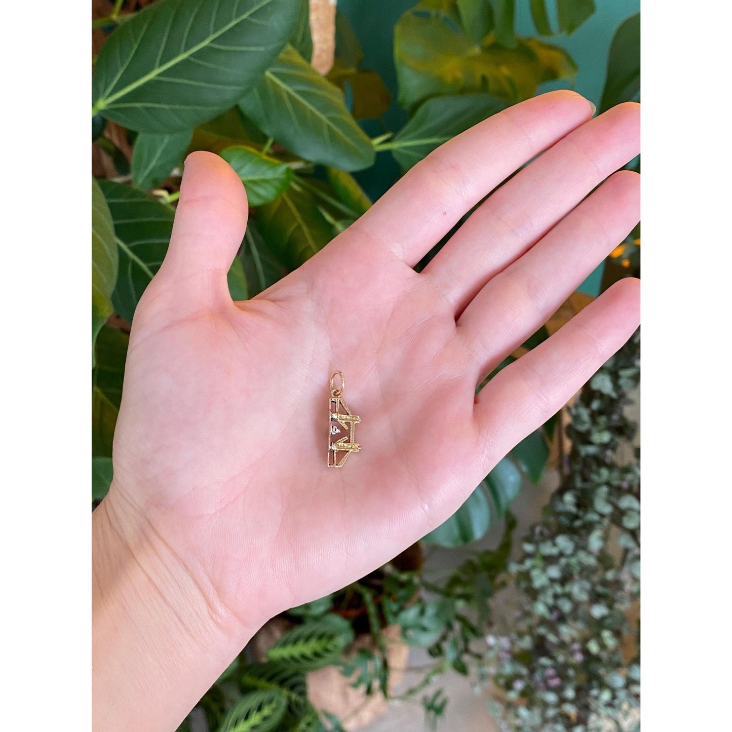 Vintage Solid 9k Yellow Gold Enamel Boat Opening Bridge Charm