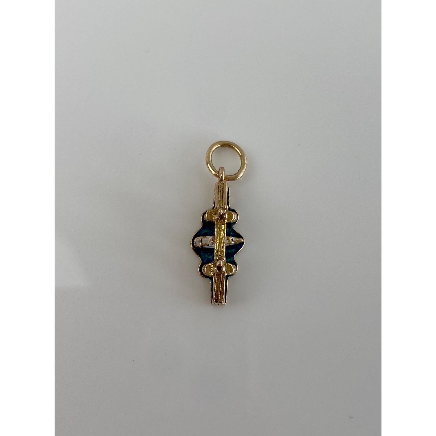 Vintage Solid 9k Yellow Gold Enamel Boat Opening Bridge Charm