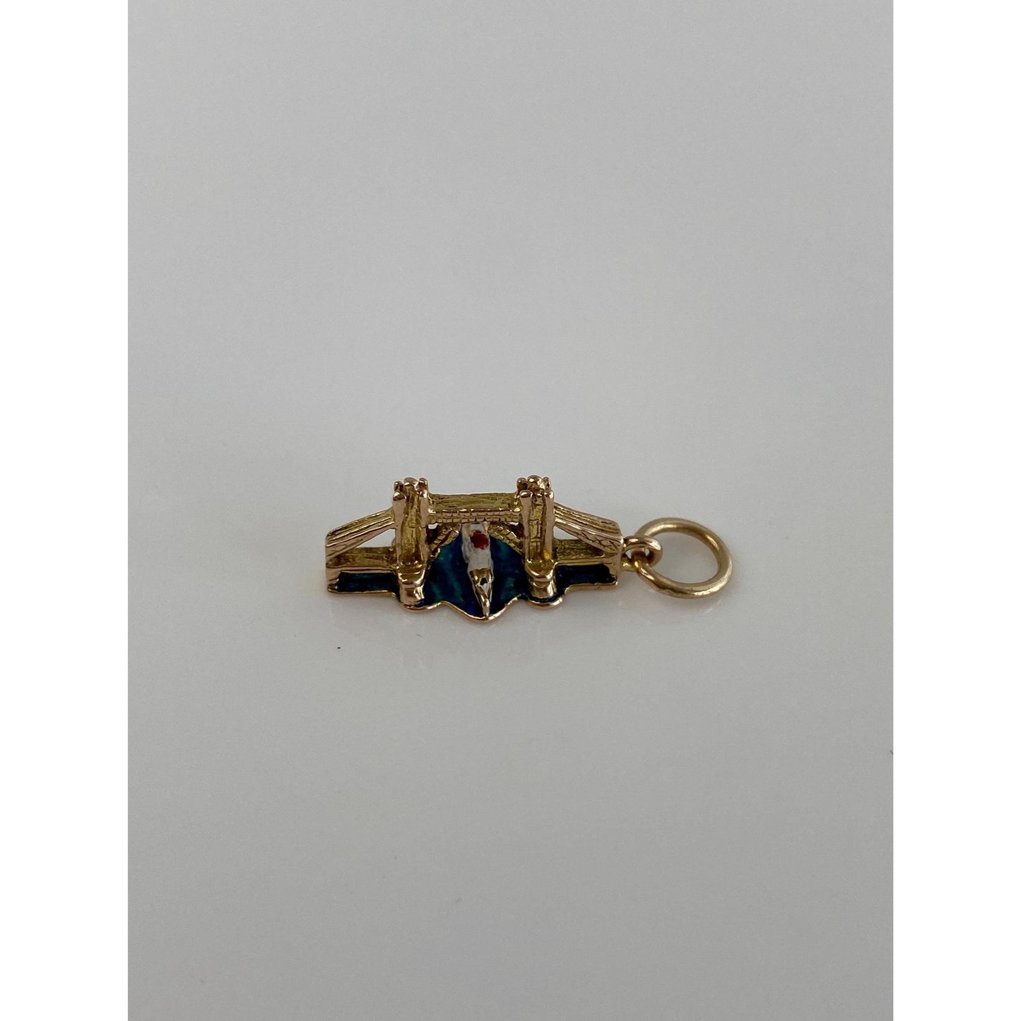 Vintage Solid 9k Yellow Gold Enamel Boat Opening Bridge Charm