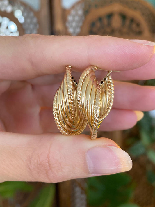 Vintage 14k Yellow Gold Layered Hoop Earrings