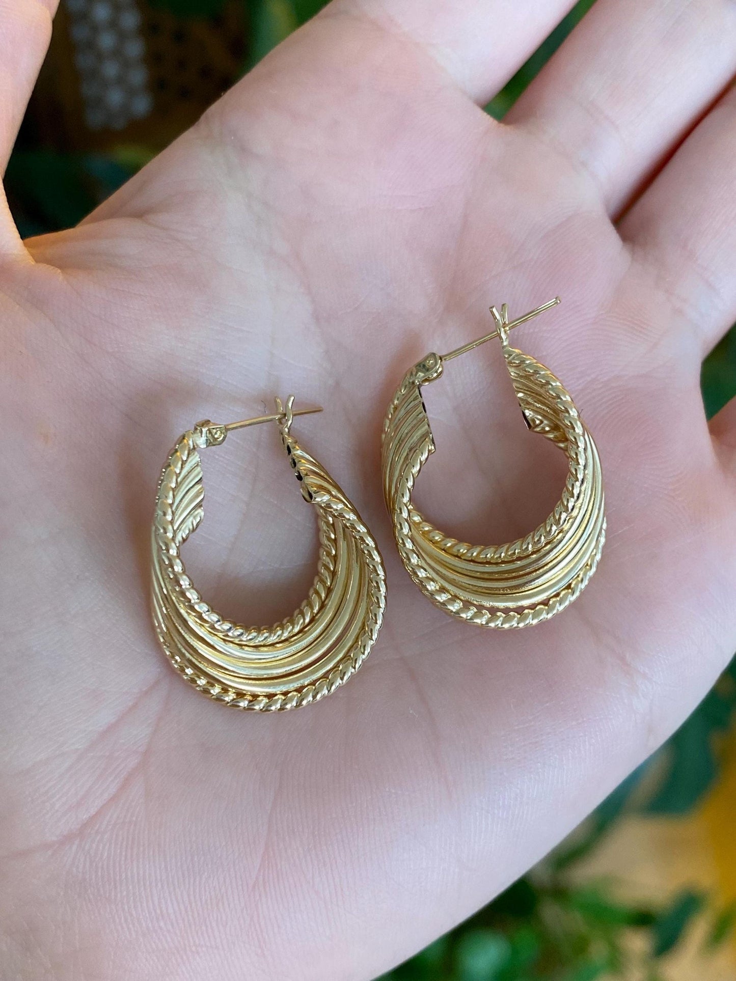 Vintage 14k Yellow Gold Layered Hoop Earrings