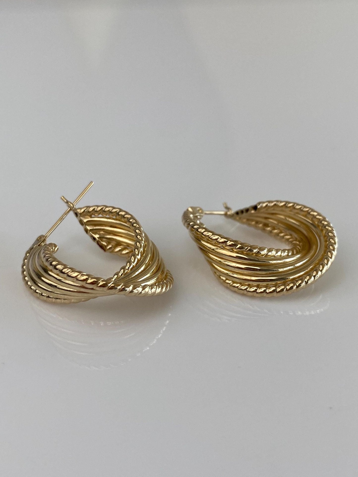Vintage 14k Yellow Gold Layered Hoop Earrings