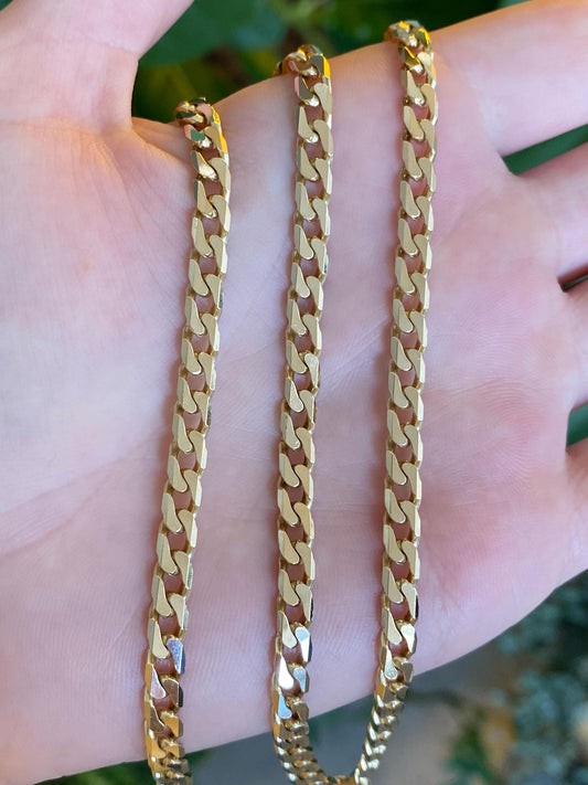 Vintage Solid 14k Yellow Gold Chunky Flat Curb Chain Necklace - 20 inches