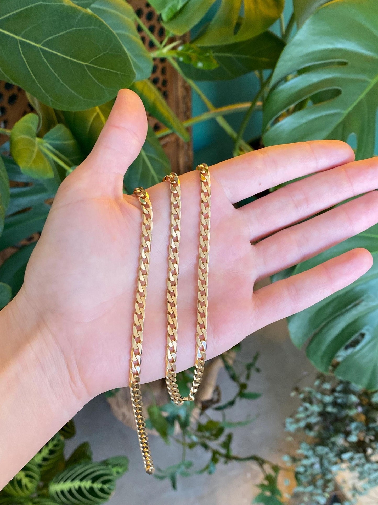 Vintage Solid 14k Yellow Gold Chunky Flat Curb Chain Necklace - 20 inches