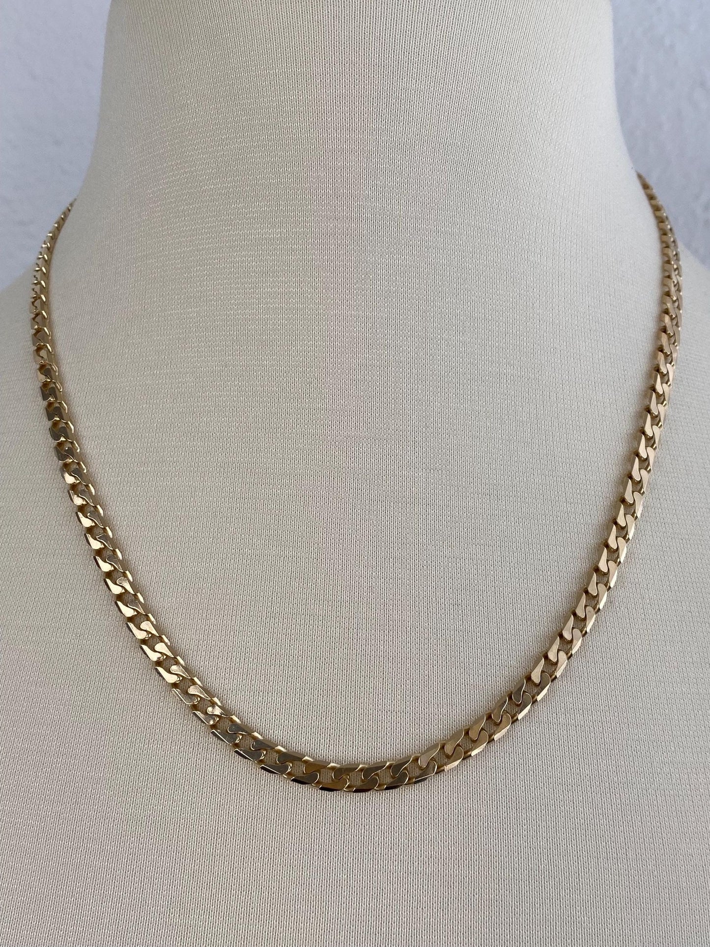 Vintage Solid 14k Yellow Gold Chunky Flat Curb Chain Necklace - 20 inches