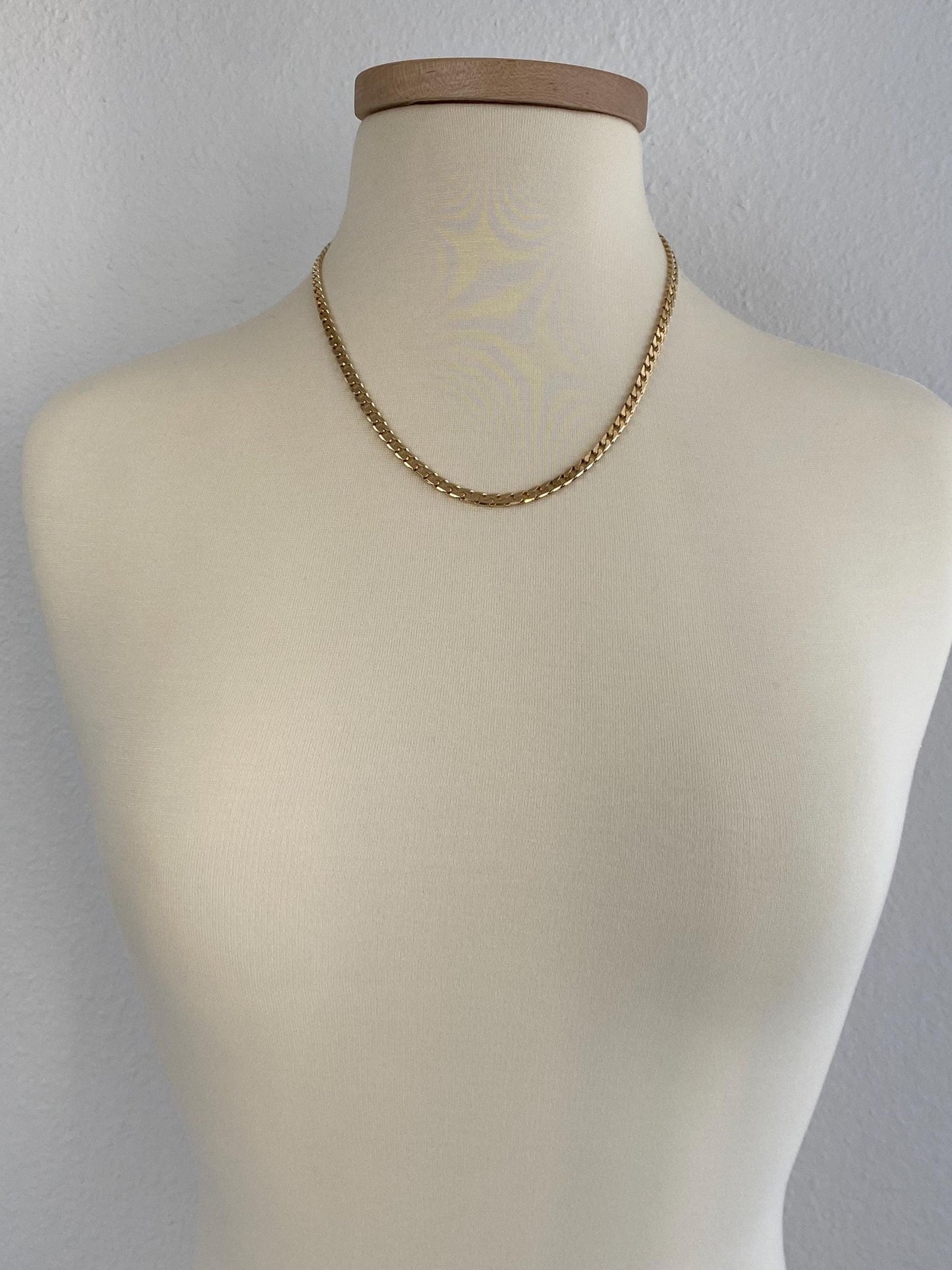 Vintage Solid 14k Yellow Gold Chunky Flat Curb Chain Necklace - 20 inches