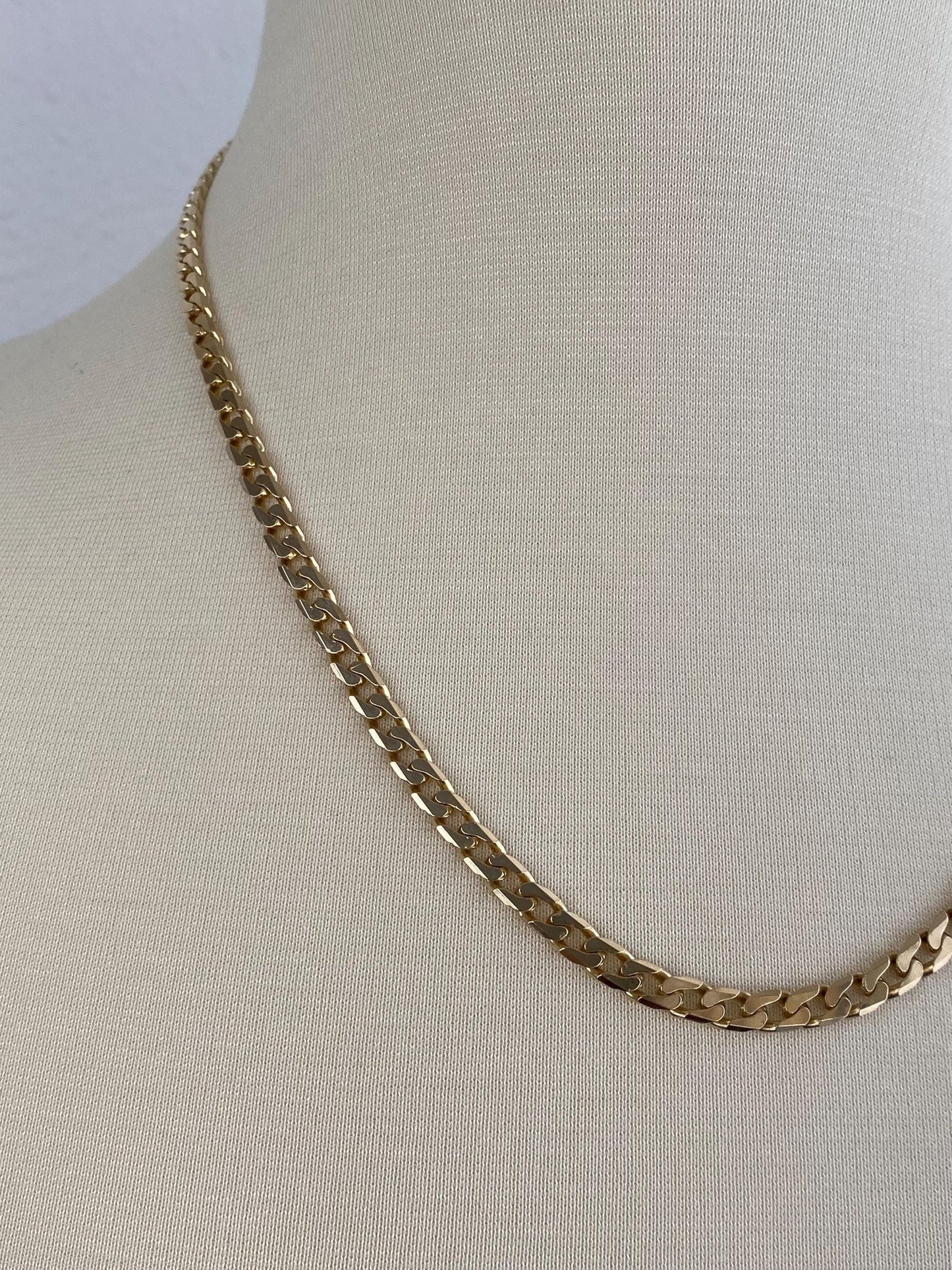 Vintage Solid 14k Yellow Gold Chunky Flat Curb Chain Necklace - 20 inches