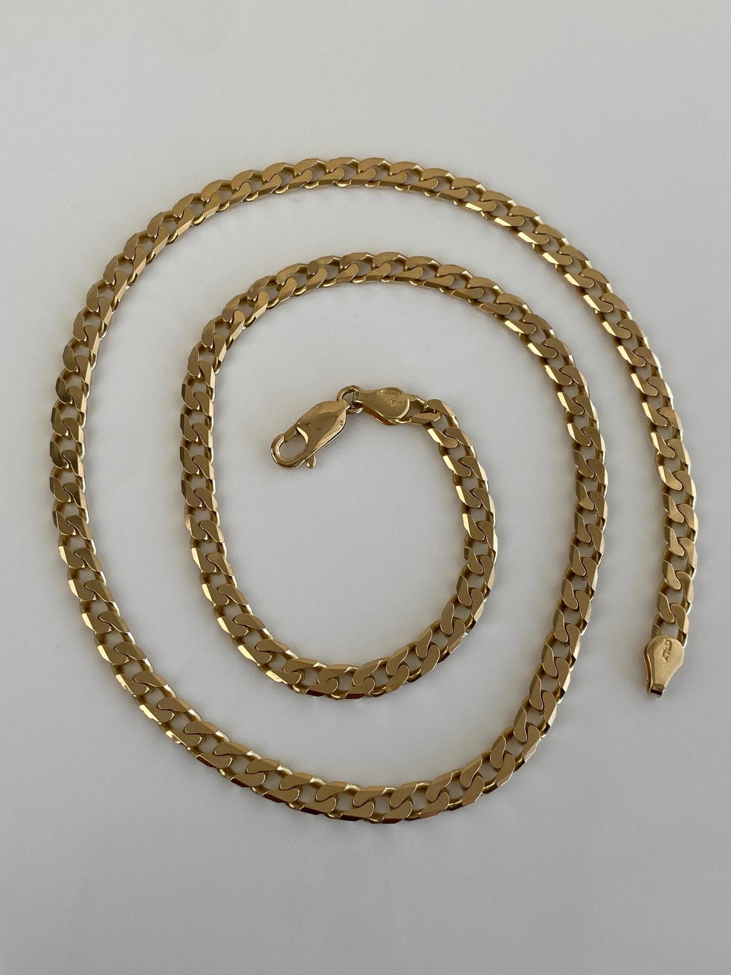 Vintage Solid 14k Yellow Gold Chunky Flat Curb Chain Necklace - 20 inches