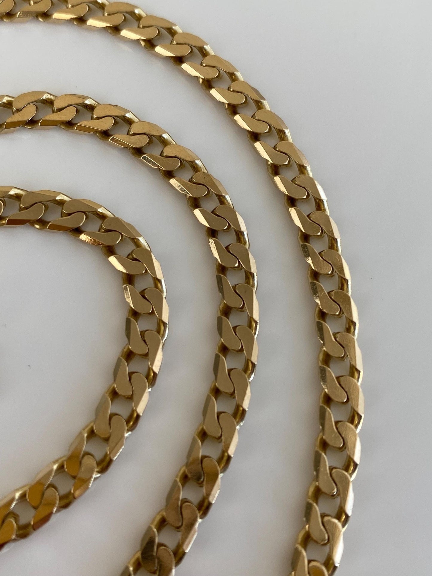 Vintage Solid 14k Yellow Gold Chunky Flat Curb Chain Necklace - 20 inches