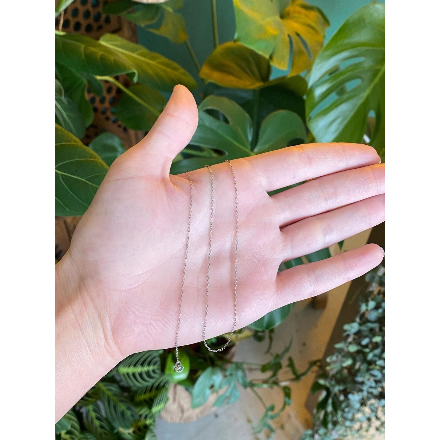 Vintage Solid 14k White Gold Dainty Double Link Chain Necklace - 18 inches