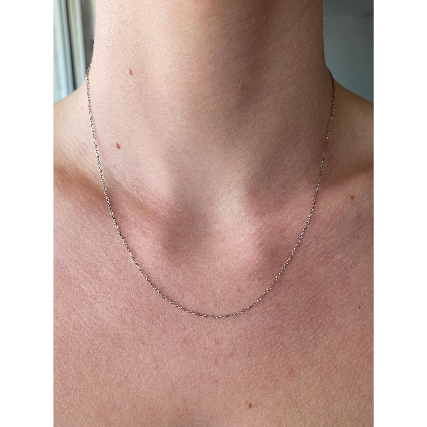 Vintage Solid 14k White Gold Dainty Double Link Chain Necklace - 18 inches