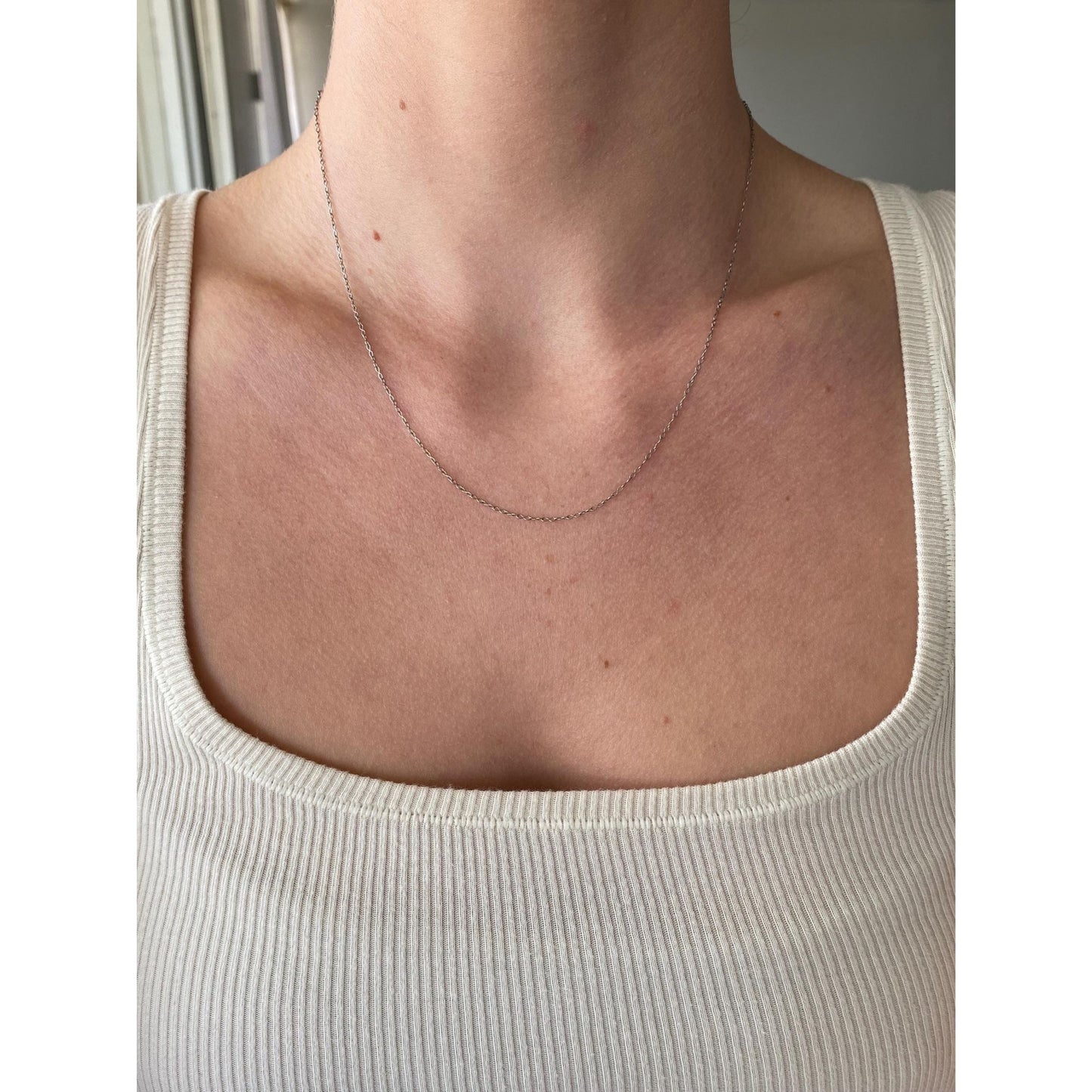 Vintage Solid 14k White Gold Dainty Double Link Chain Necklace - 18 inches