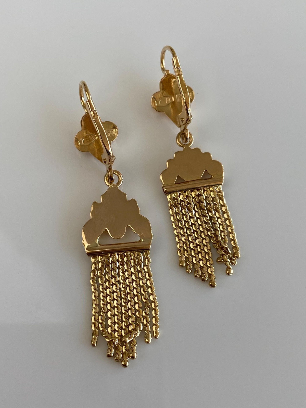 Vintage 18k Yellow Gold Serpentine Chain Fringe Dangle Earrings