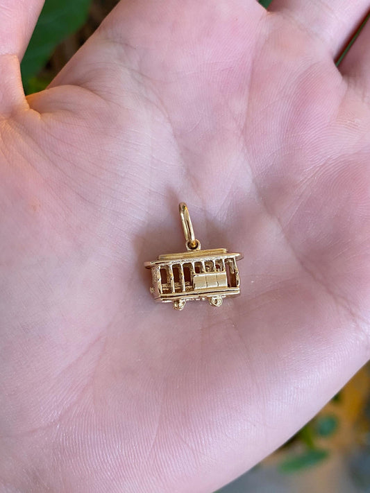 Vintage Solid 14k Yellow Gold Trolley Charm
