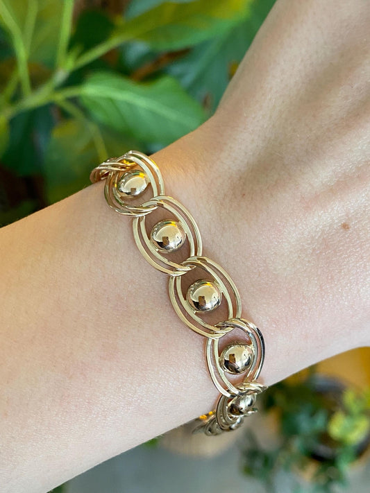 Vintage Solid 14k Yellow Gold Fancy Link Chain Bracelet - 7 inches