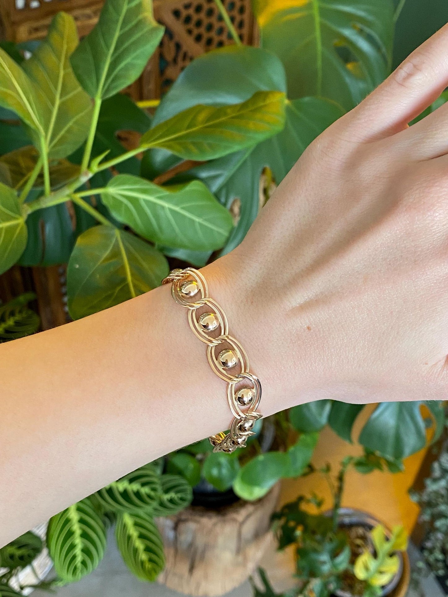 Vintage Solid 14k Yellow Gold Fancy Link Chain Bracelet - 7 inches
