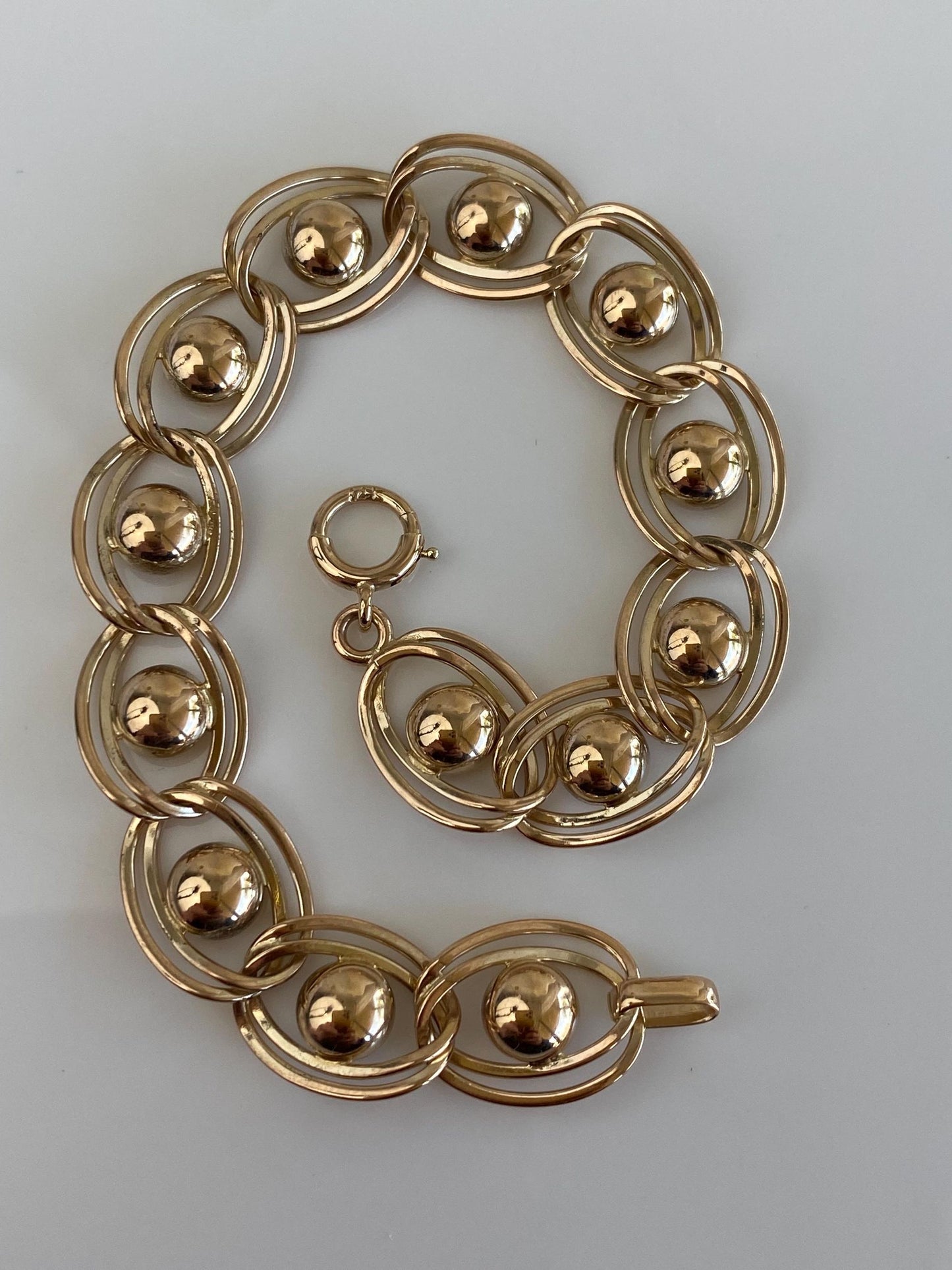 Vintage Solid 14k Yellow Gold Fancy Link Chain Bracelet - 7 inches