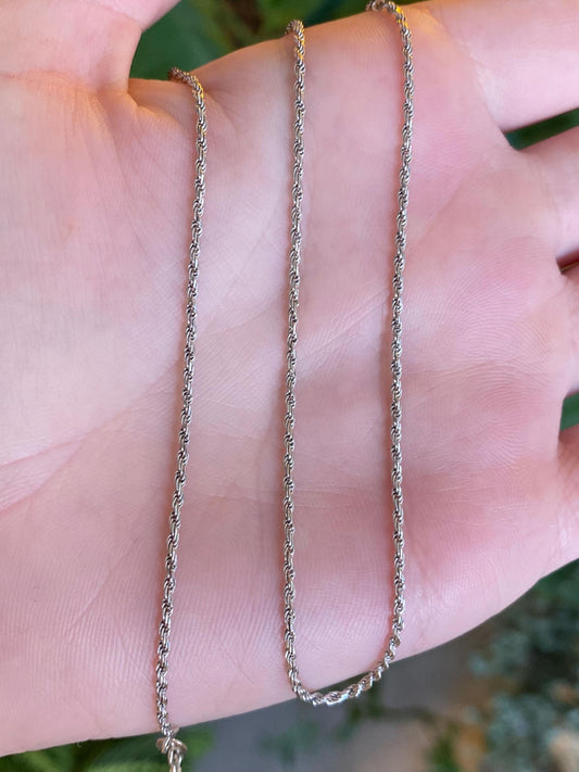 Vintage Solid 14k White Gold Rope Chain Necklace - 16.25 inches