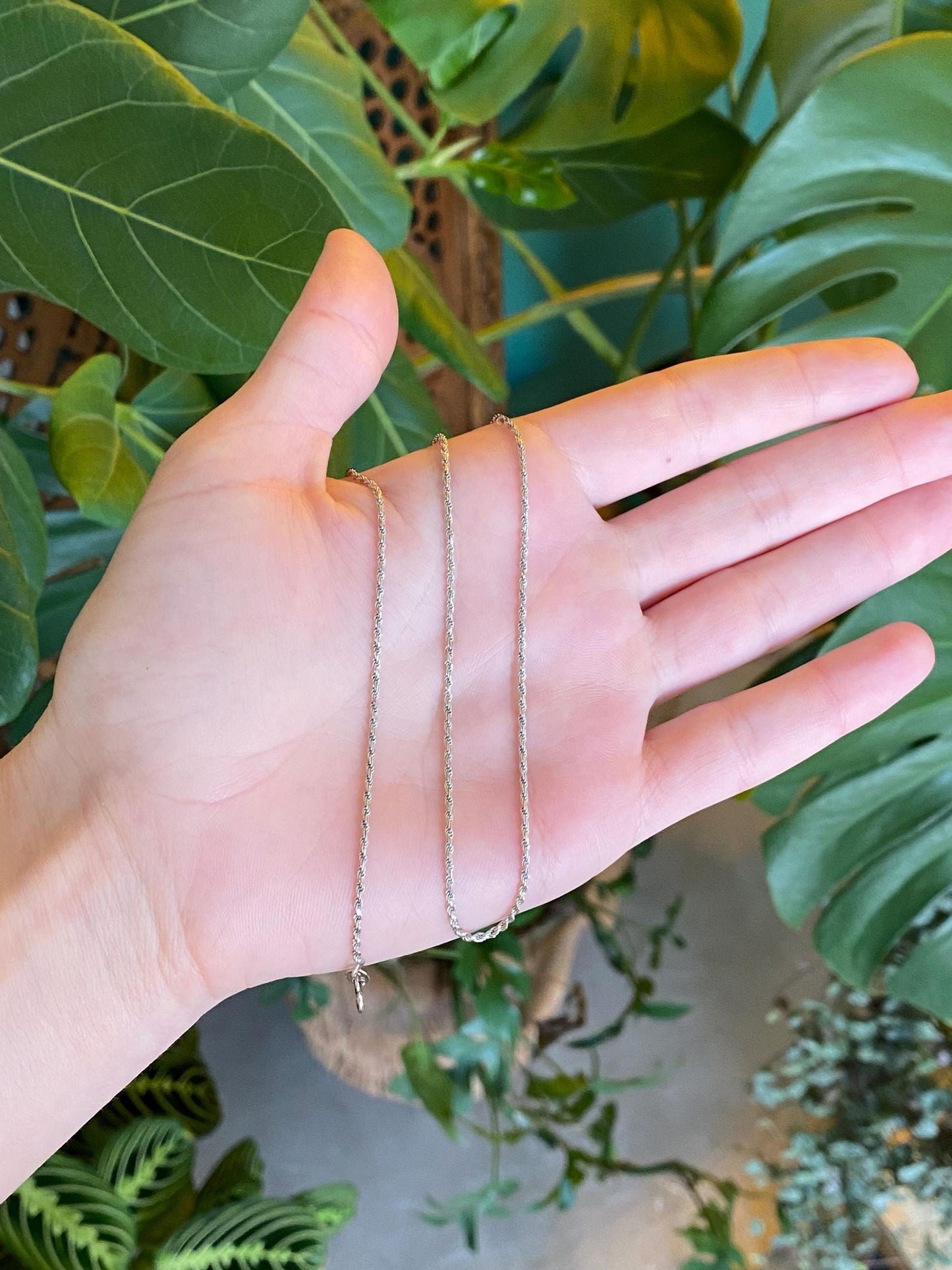 Vintage Solid 14k White Gold Rope Chain Necklace - 16.25 inches