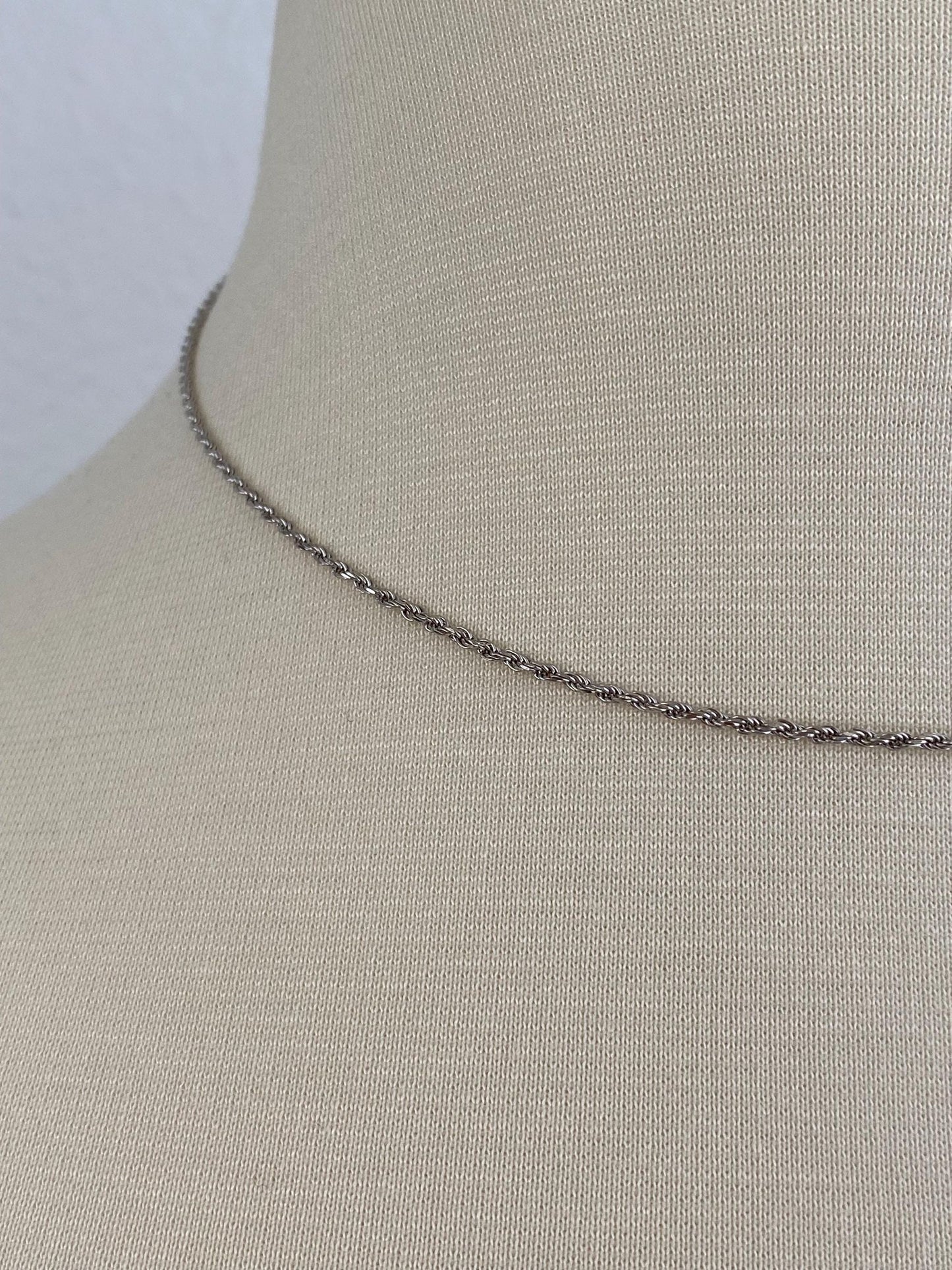 Vintage Solid 14k White Gold Rope Chain Necklace - 16.25 inches