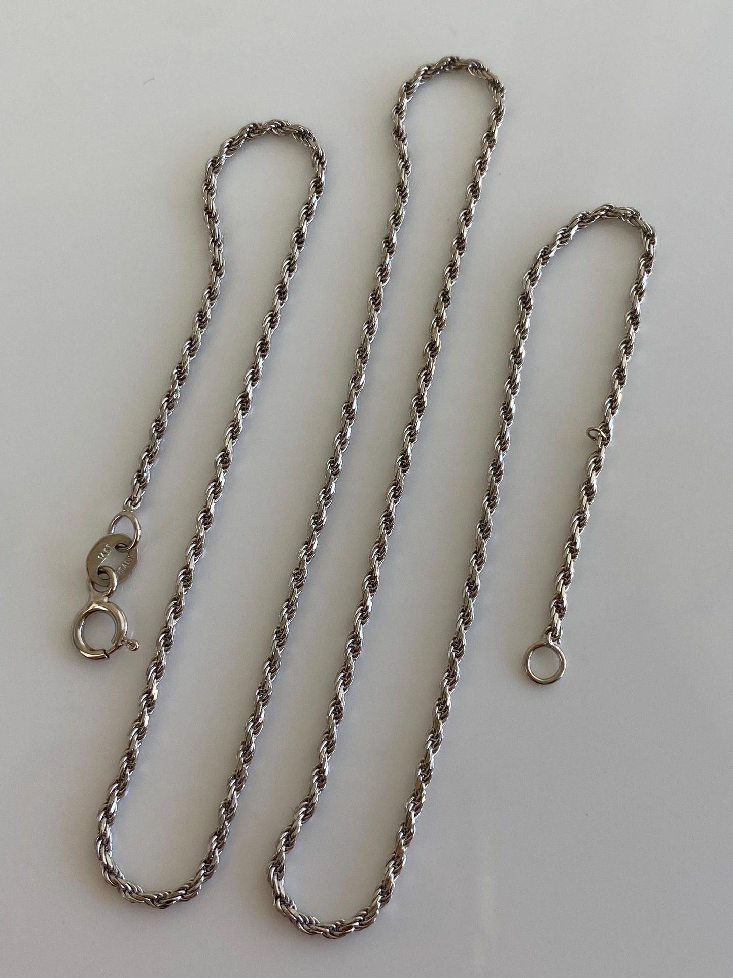 Vintage Solid 14k White Gold Rope Chain Necklace - 16.25 inches