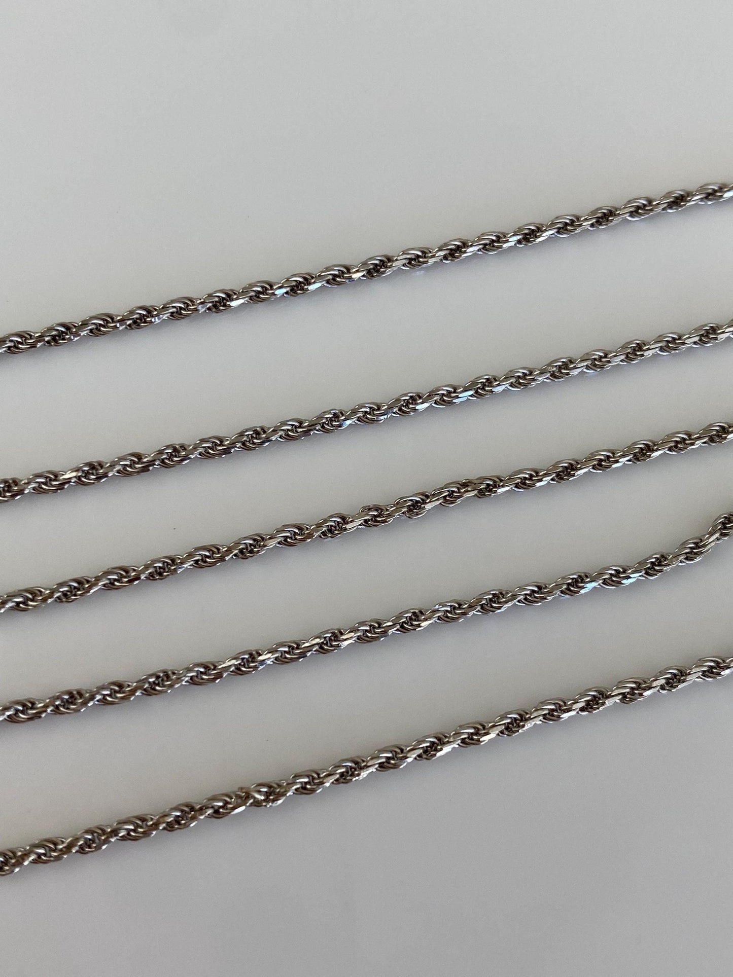 Vintage Solid 14k White Gold Rope Chain Necklace - 16.25 inches