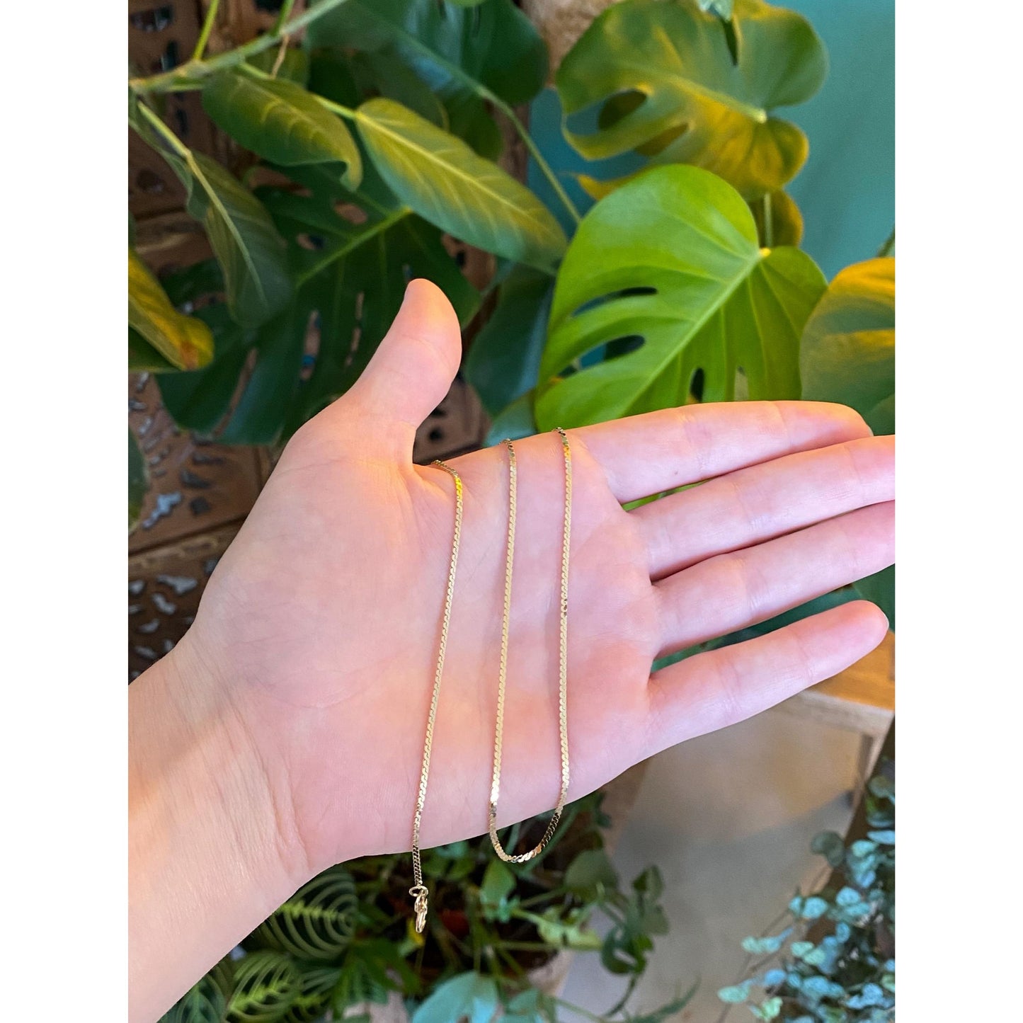 Vintage Solid 14k Yellow Gold Serpentine Chain Necklace - 18 inches