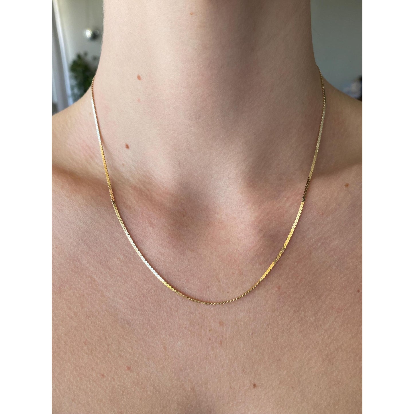 Vintage Solid 14k Yellow Gold Serpentine Chain Necklace - 18 inches