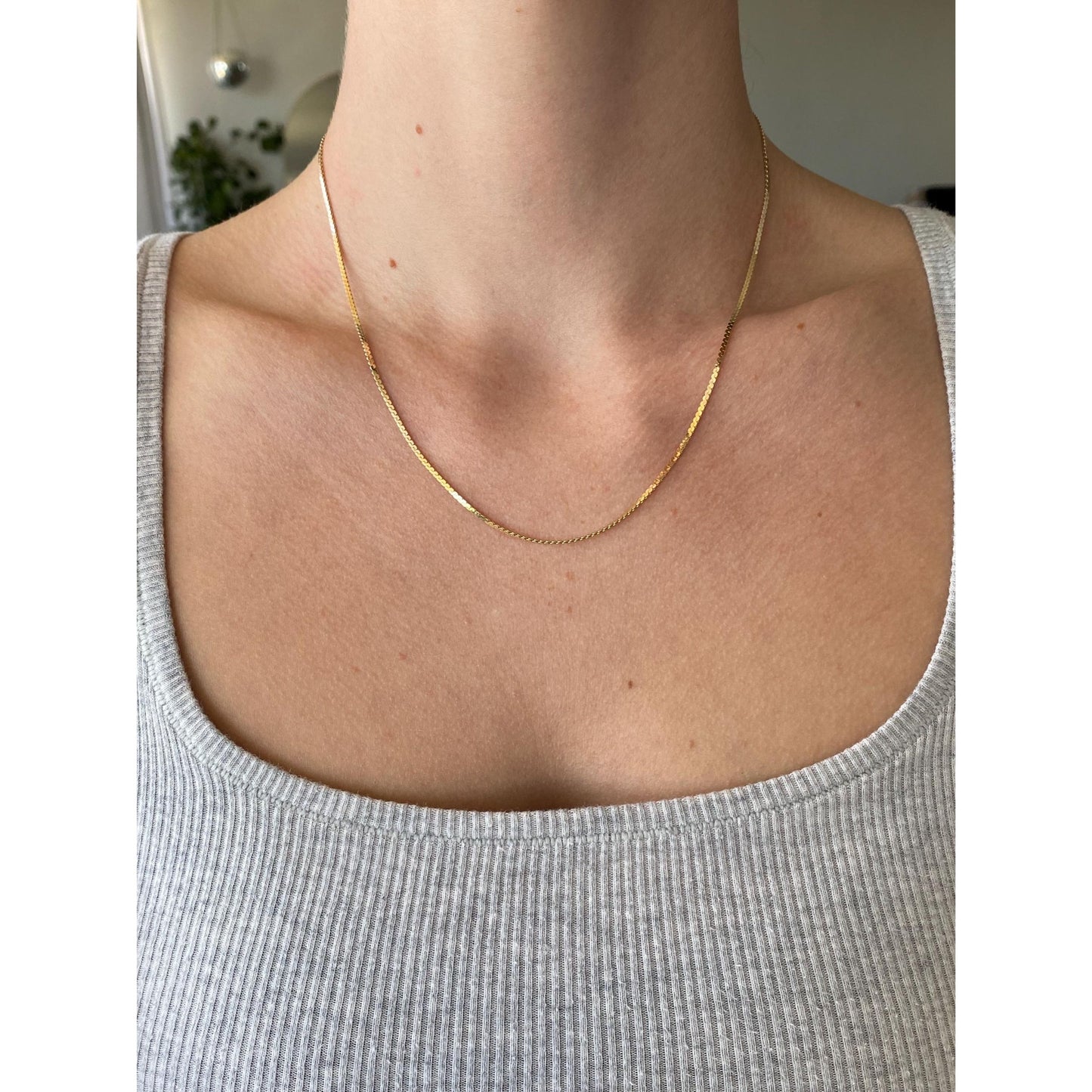 Vintage Solid 14k Yellow Gold Serpentine Chain Necklace - 18 inches