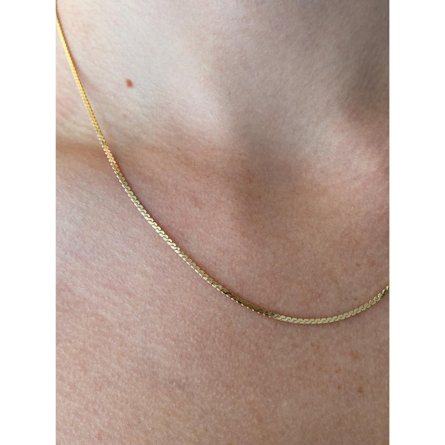 Vintage Solid 14k Yellow Gold Serpentine Chain Necklace - 18 inches