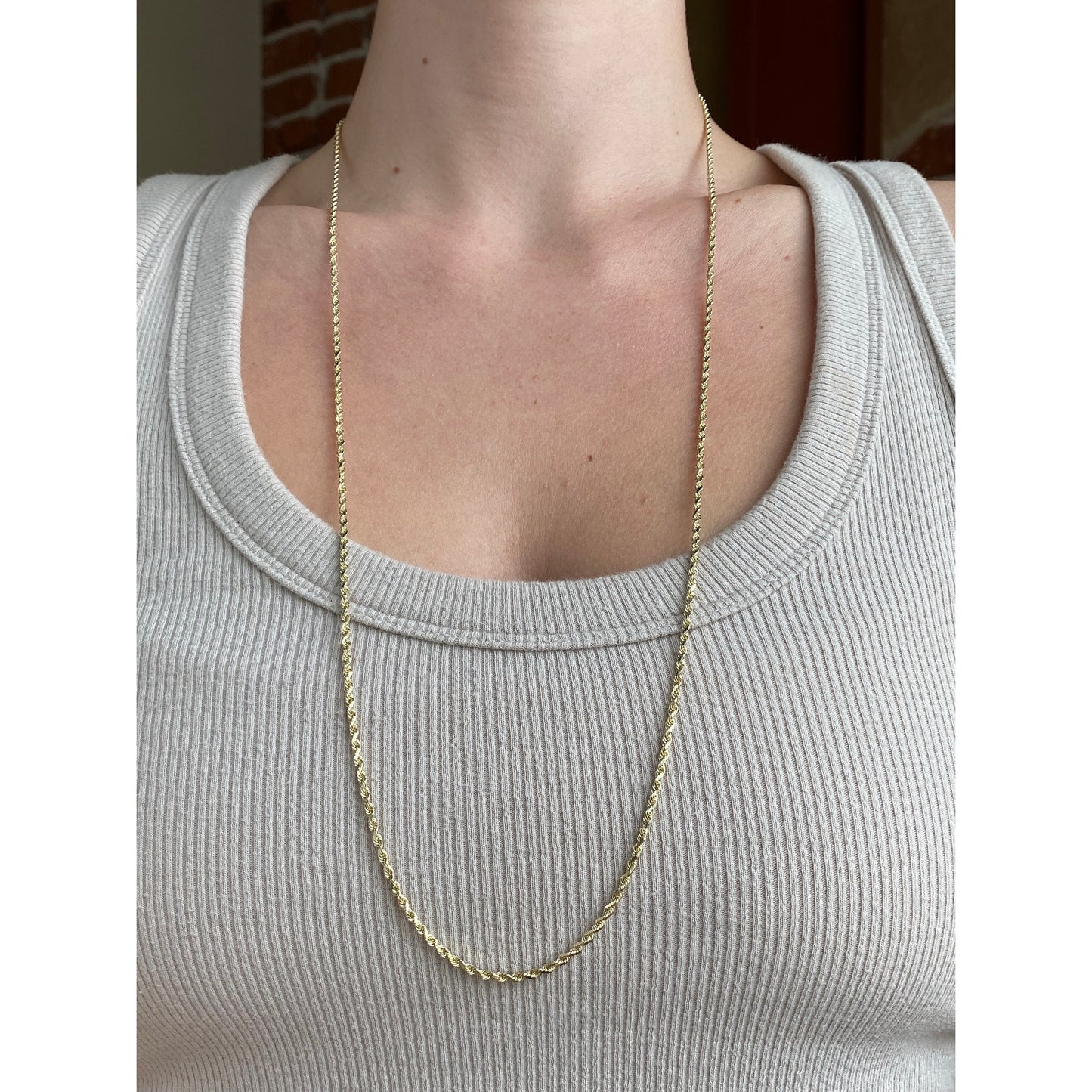 Vintage Solid 14k Yellow Gold Long Rope Chain Necklace - 30 inches