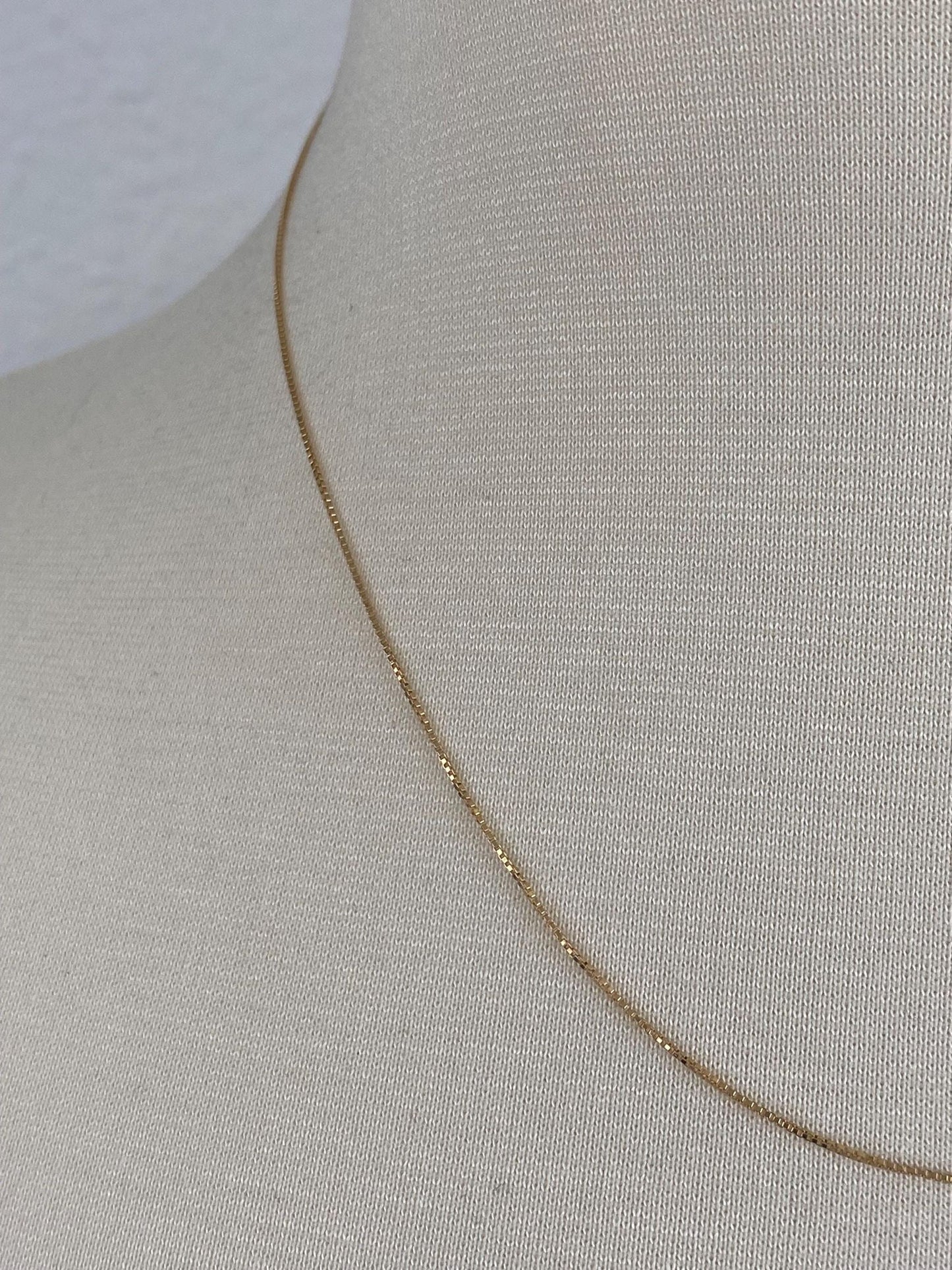 Vintage Solid 14k Yellow Gold Dainty Box Chain Necklace - 18 inches